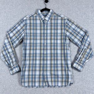 Fish Hippie Button Down Men M Blue Excellent Plaid Solace Collection Long Sleeve
